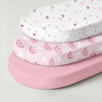 Bedside Sleeper Bassinet Fitted Sheets 20 x 33, 3 Pack Baby Delight Beside Me Dreamer,Babybond,Jimglo,koola,cowiewie,fodoss, Dream On Me Baby Square Bassinet, Pink Animal