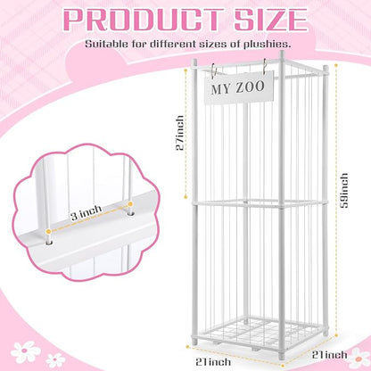 GLDZI Stuffed Animal Storage Zoo, Wooden Stuffed Animal Organizer with Elastic Cords for Boys Girls, Space Saving Toy Plushies Storage Holder for Playroom, Bedroom, Living Room (White, Large)