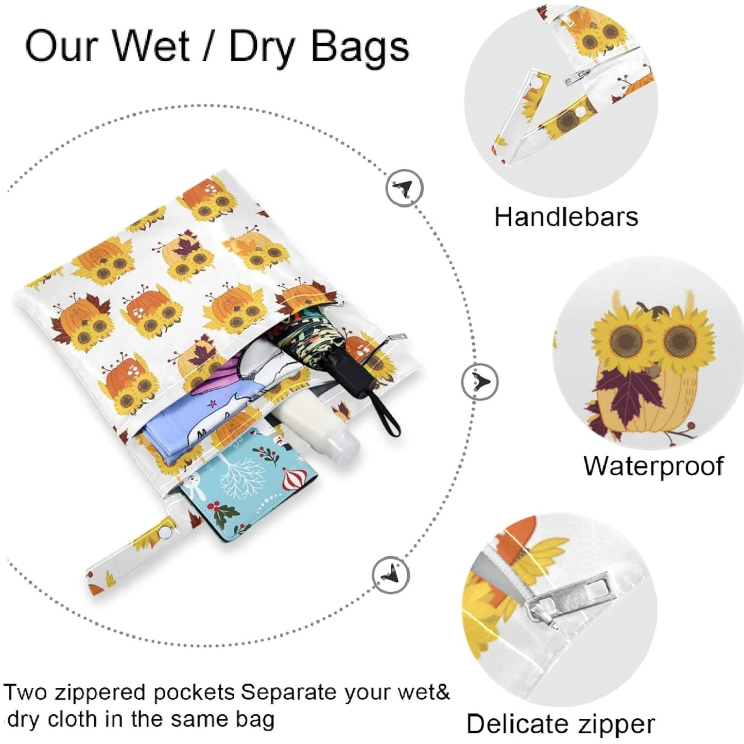 visesunny Leopard Grain 2Pcs Wet Bag with 2 Zippered Pockets Snap Handle Washable Reusable Roomy for Travel,Beach,Pool,Daycare,Stroller,Diapers,Dirty Gym Clothes, Wet Swimsuits, Toiletries