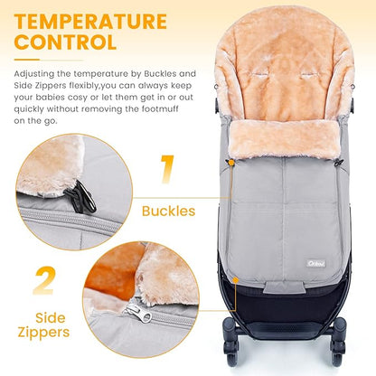 Orzbow Stroller Footmuff Universal | Faux Wool Baby Bunting Bag | Warm, Weather-proof, Adjustable Buckles | Winter Stroller Blanket Cover | Baby Sleeping Bag for Cold Weather Accessories, Light Gray