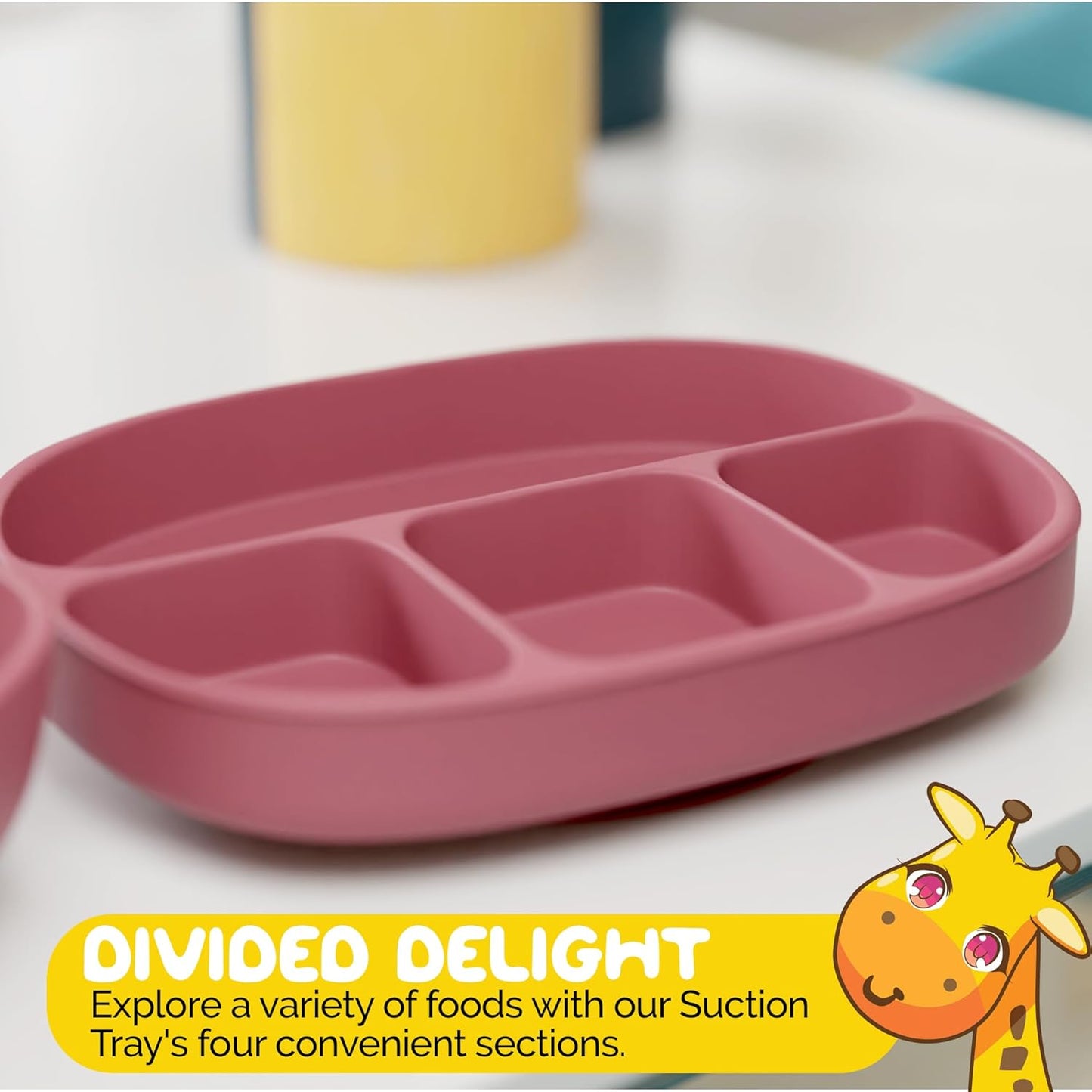 Baby Feeding Set by Muqee Peeko as a Baby Feeding Essentials in Baby Apricot Color with Baby Suction Plates for Toddlers, Baby Bowls with Suction and Baby Spoon (3 Piece Set)