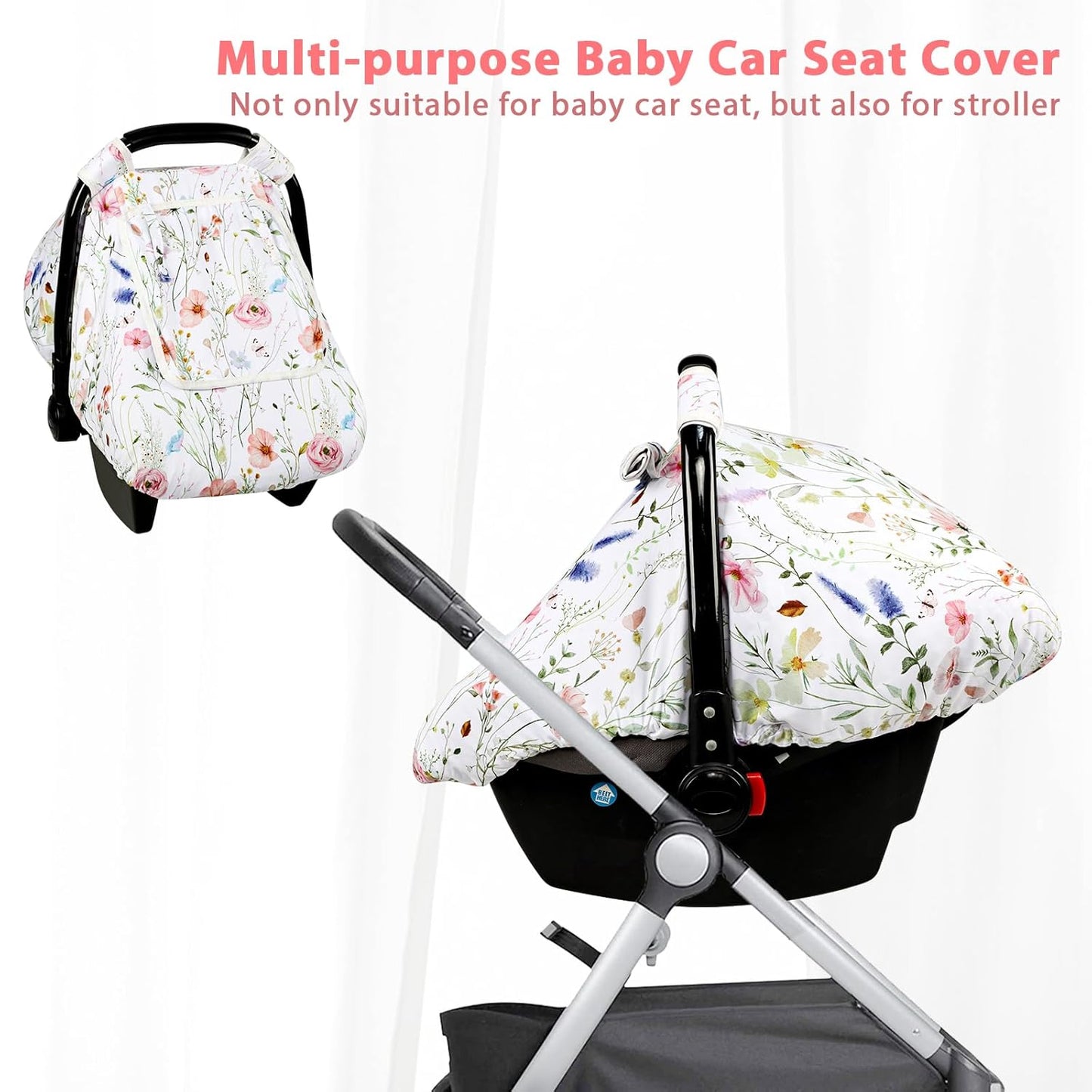 Car Seat Cover Baby Girl, Warm Winter Carseat Cover for Baby, Kick-Proof Infant Car Seat Cover with Peep Window, Windproof & Cozy, Pink Rainbow