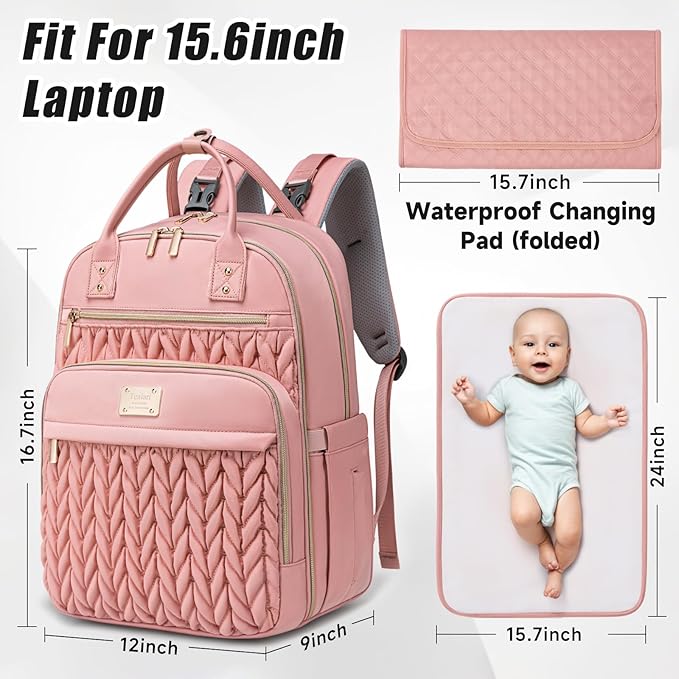 Tealari Diaper Bag Backpack,Stylish Baby Diaper Bag,Waterproof Travel Diaper Backpacks Baby Bags with Changing Pad,Stroller Straps,Insulated Pockets (Pink)