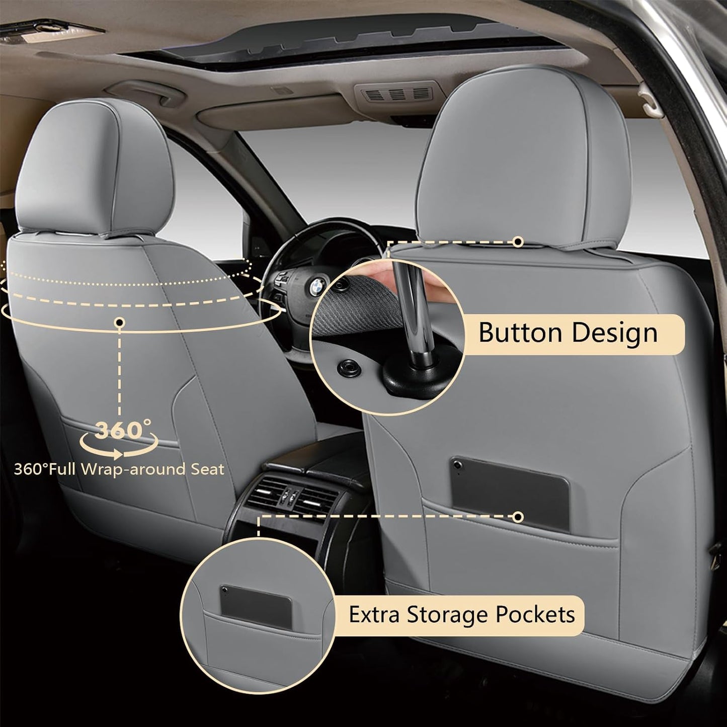 FLORICH Car Seat Covers, Brown Leather Seat Covers for Cars, Faux Nappa Leather Automotive Seat Protectors, Car Seat Cushions Universal Fit for Most Sedans SUVs Trucks - Brown