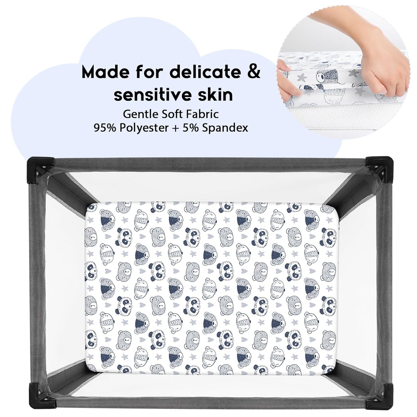 Yoofoss Pack and Play Sheets Fitted, Mini Crib Sheets 2-Pack for Pack N Play Mattress, Stretchy Playard Sheet, Soft and Breathable Green+Giraff
