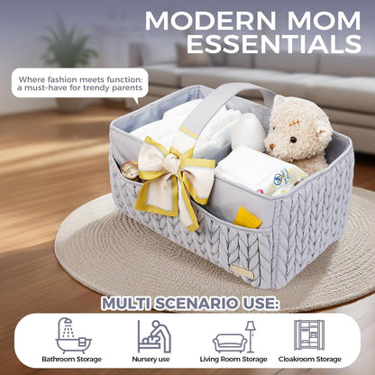 Luxurious Baby Diaper Caddy, Nursery Storage Basket for Newborn Essentials, Travel Baby Basket for Diapers Baby Wipes, Organizer Tote Bag Storage Bin, Baby Shower Gifts(Beige)