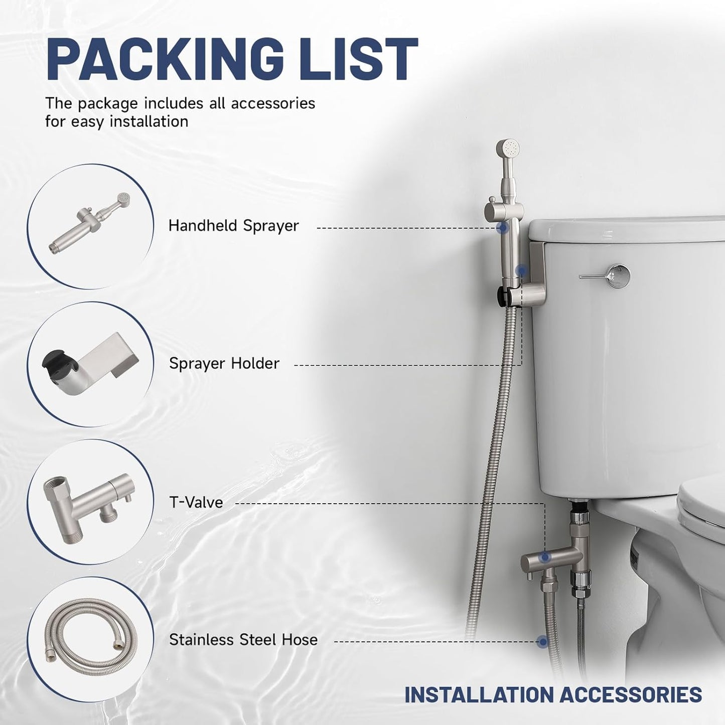 Chrome Handheld Bidet Sprayer for Toilet with Bidet Hose Brass Cloth Diaper Sprayer Bathroom Toilet Attachment for Feminine Wash, Wall Mount or Toilet Mount