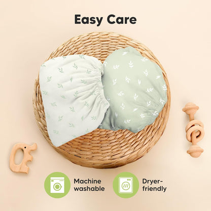 2-Pack Waterproof Pack and Play Sheets, Mini Crib Sheets Fitted for Boy, Girl - 38 x 26 Viscose from Bamboo Pack N Play Mattress Sheets for Graco, Toddler Playard Baby Crib Sheets Neutral (Blue Flax) - Colors B