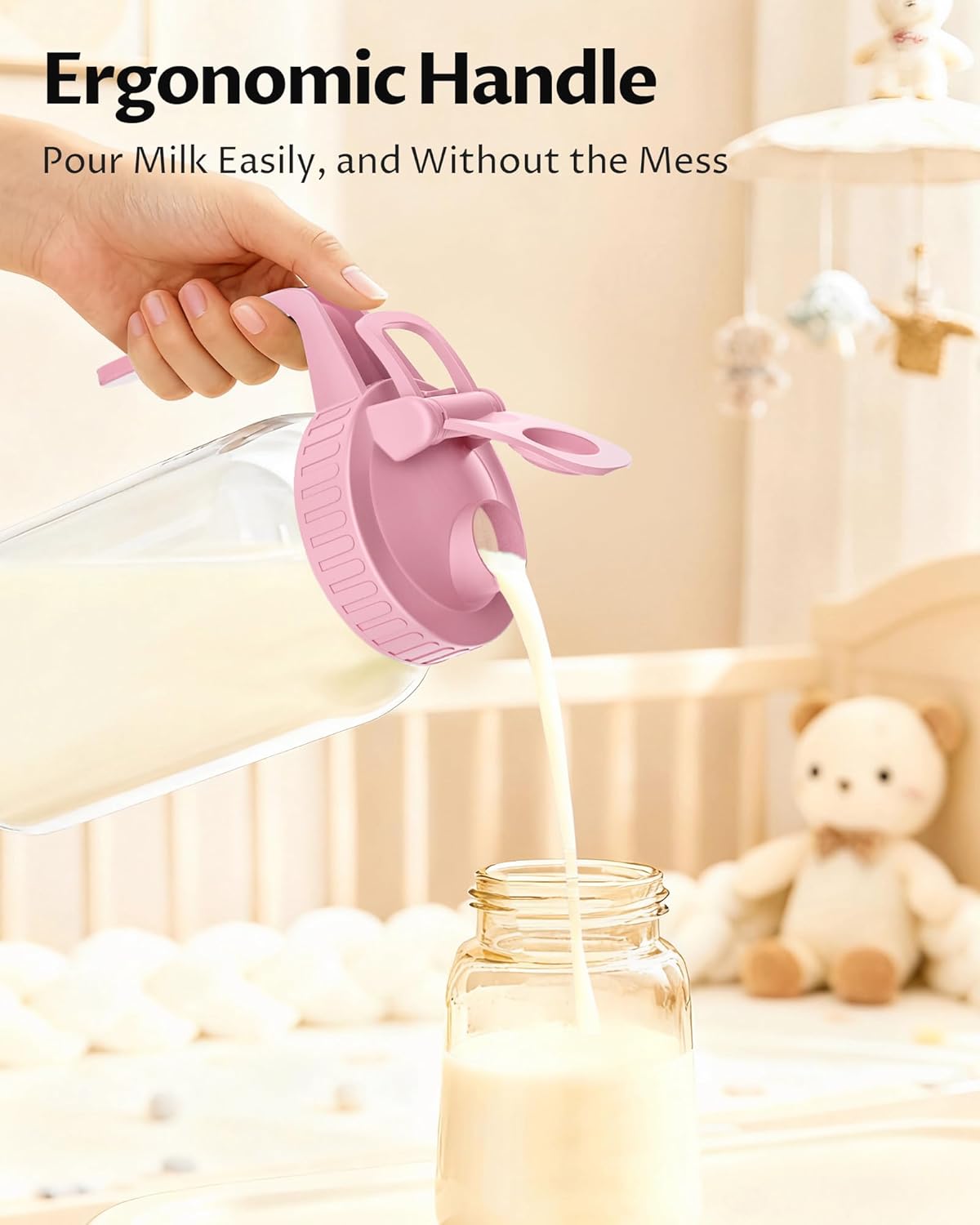 64oz Glass Breast Milk Pitcher with Lid & Pour Spout, 2 Quart Airtight Leakproof BreastMilk Fridge Storage Container - Wide Mouth, Dishwasher Safe Formula Pitcher with Handle