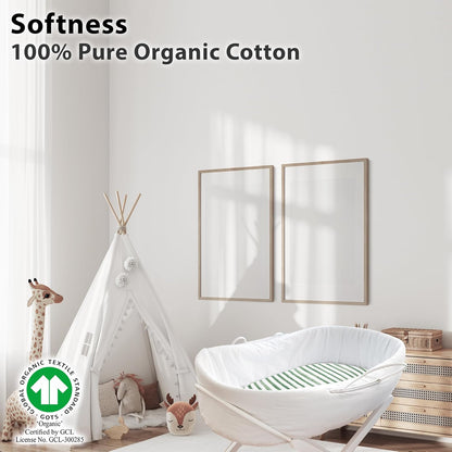 3-Pack Bedside Sleeper Bassinet Sheets | GOTS Certified Organic 100% Muslin Cotton | Ultra Soft & Breathable | 33×20×4” Fitted Sheets | Universal Fit 29–33” x 17–21” Pads