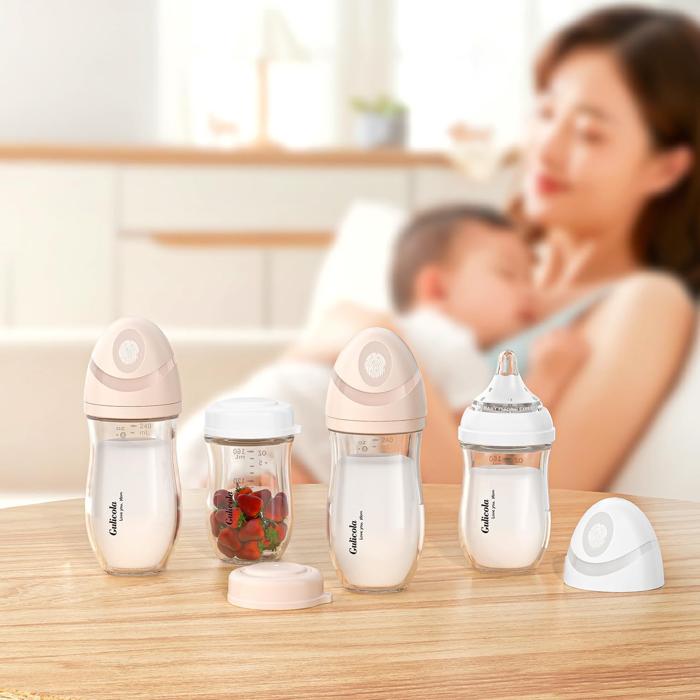 Gulicola Small Glass Baby Bottle for Newborn Breastfeeding Babies, Preemie & Extra Slow Flow Nipples (SS), Anti-Colic, Breast-Like, 0 Months+, 3 oz, 2 Pack - White