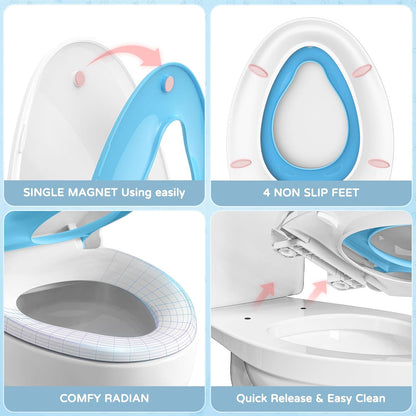 YASFEL Built in Potty Training Toilet Seat for Toddlers, Kids & Adults Biscuit Plastic Toilet Seats Elongated Slow Close with Magnets(Almond, 18.5”)