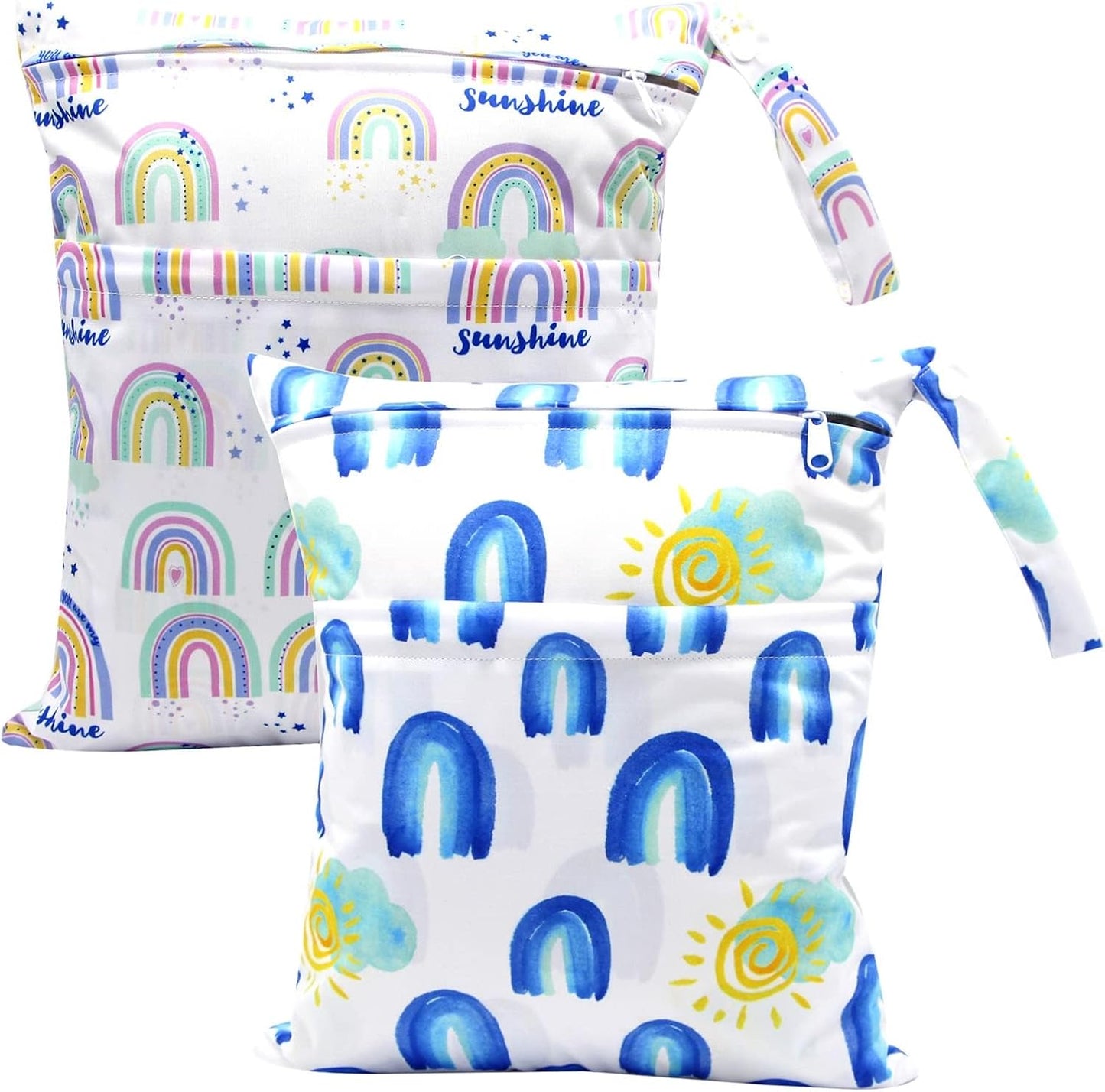Wet Dry Bags 2-Pack with Cute Dolphin Print - Waterproof Travel Organizer for Swimming Pool Beach Gym Baby Cloth Diapers Swimwear with Dual Zippers