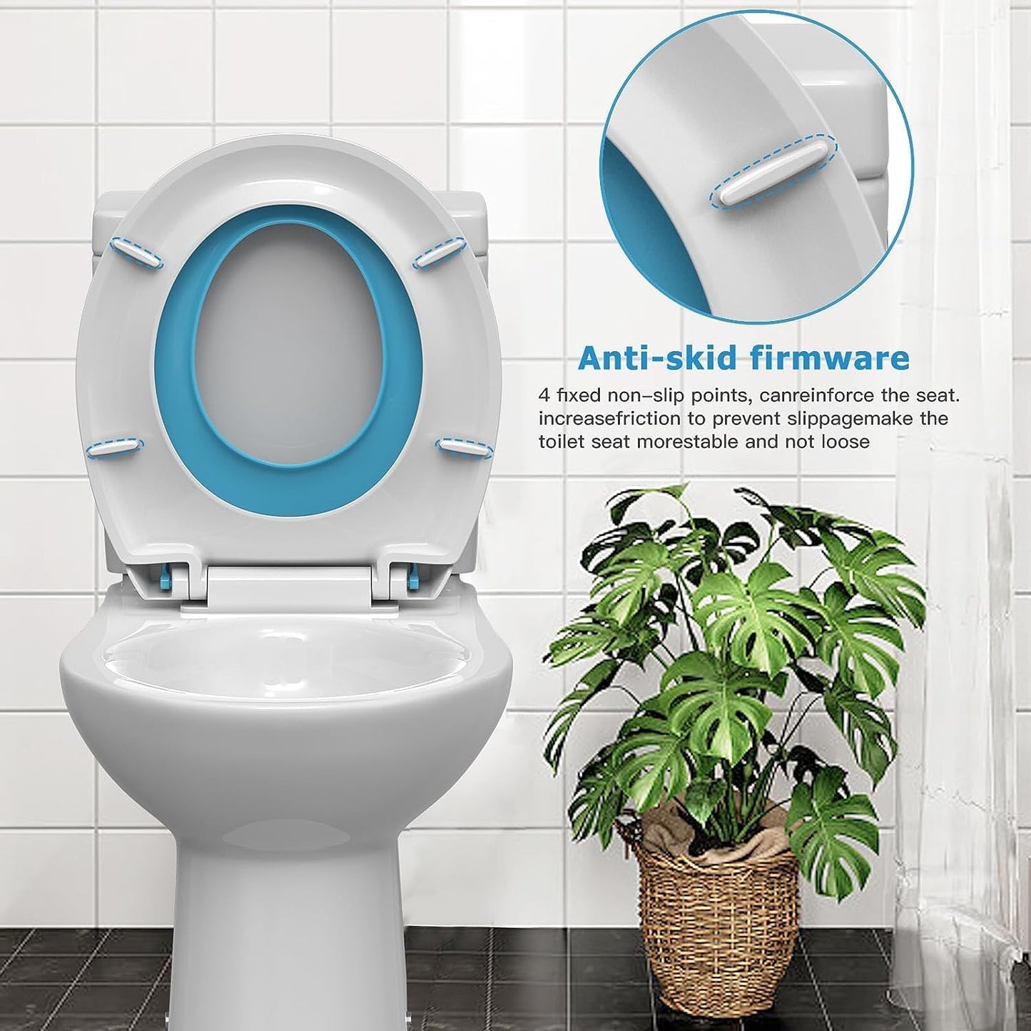 Elongated Toilet Seat with Built in Potty Training Seat, Potty Training Toilet Seat for Toddlers, Magnetic Kids Seat and Cover, Slow Close and Never Loosen, Fits both Adult and Child, White, 19"