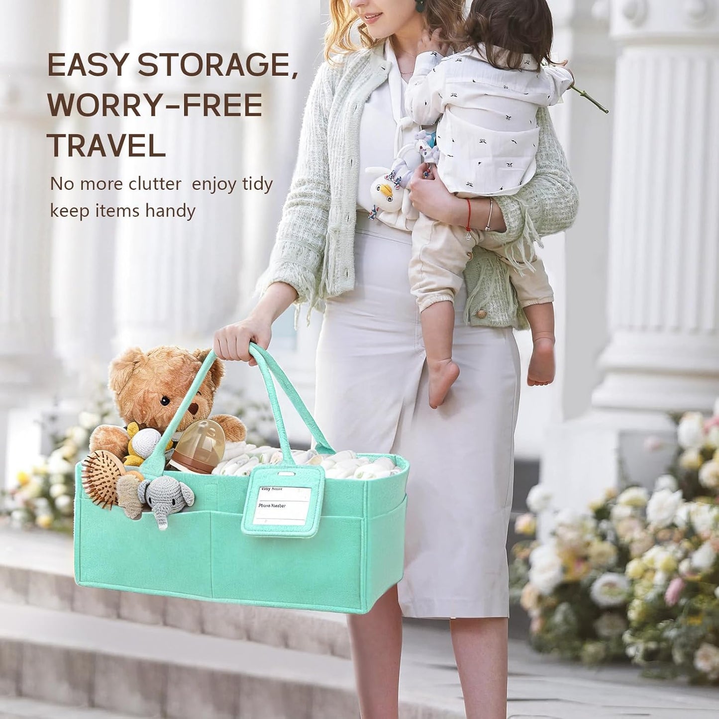 GEMII Diaper Caddy Organizer-Large Baby Caddy Organizer with Handle, Newborn Registry Essentials, Baby Shower Basket Gifts for Boys or Girls (Oatmeal, Large)