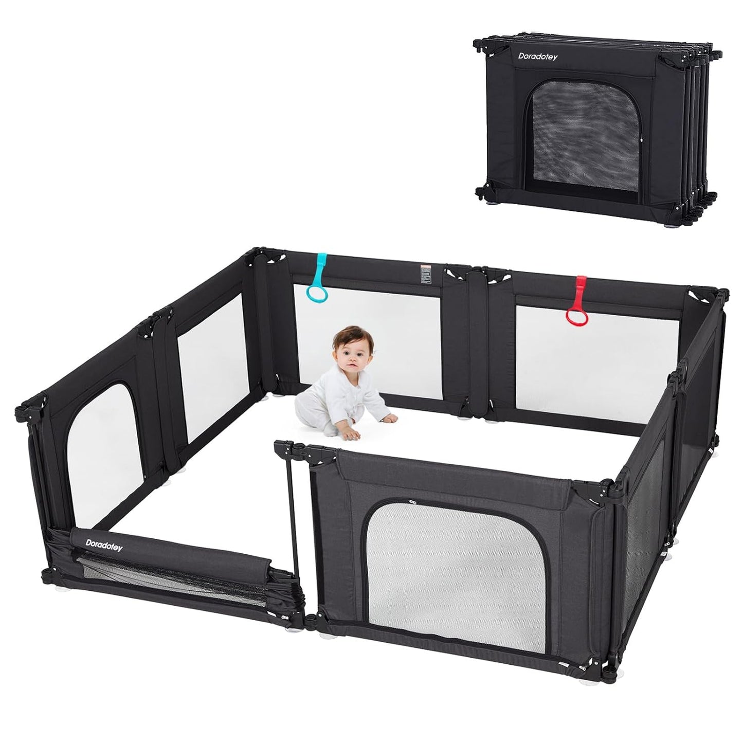Doradotey Baby Playpen, Shape &Size Adjustable Large Baby Playard for Babies and Toddlers, Foldable Playpen Fence Indoors Play Center Yards, Breathable Mesh Anti-Fall Play Pen 79x71, Cream