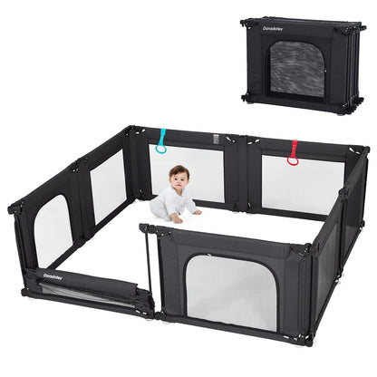 Doradotey Baby Playpen, Shape &Size Adjustable Large Baby Playard for Babies and Toddlers, Foldable Playpen Fence Indoors Play Center Yards, Breathable Mesh Anti-Fall Play Pen 79x71, Cream