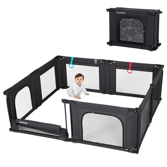 Doradotey Baby Playpen, Shape &Size Adjustable Large Baby Playard for Babies and Toddlers, Foldable Playpen Fence Indoors Play Center Yards, Breathable Mesh Anti-Fall Play Pen 79x71, Cream
