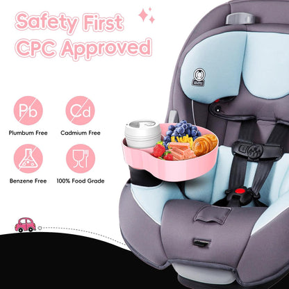 Kids Car Seat Tray, Travel Tray with Cup Holder for Toddler, Baby Car Seat Food Snack Organizer for Road Trip, Stroller snack tray travel must haves (Black 2 Packs)