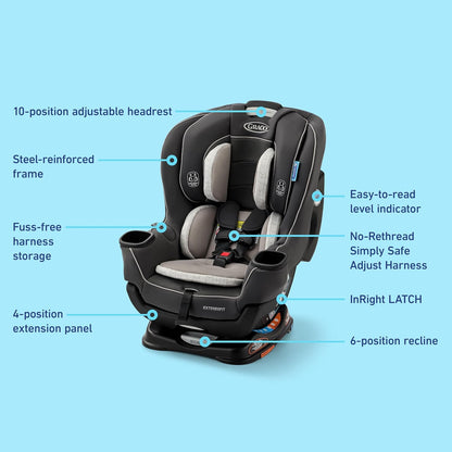Graco® Extend2Fit Convertible Baby Car Seat, Rear and Forward Facing, Adjustable Extension Panel for Extra Legroom, Kenzie
