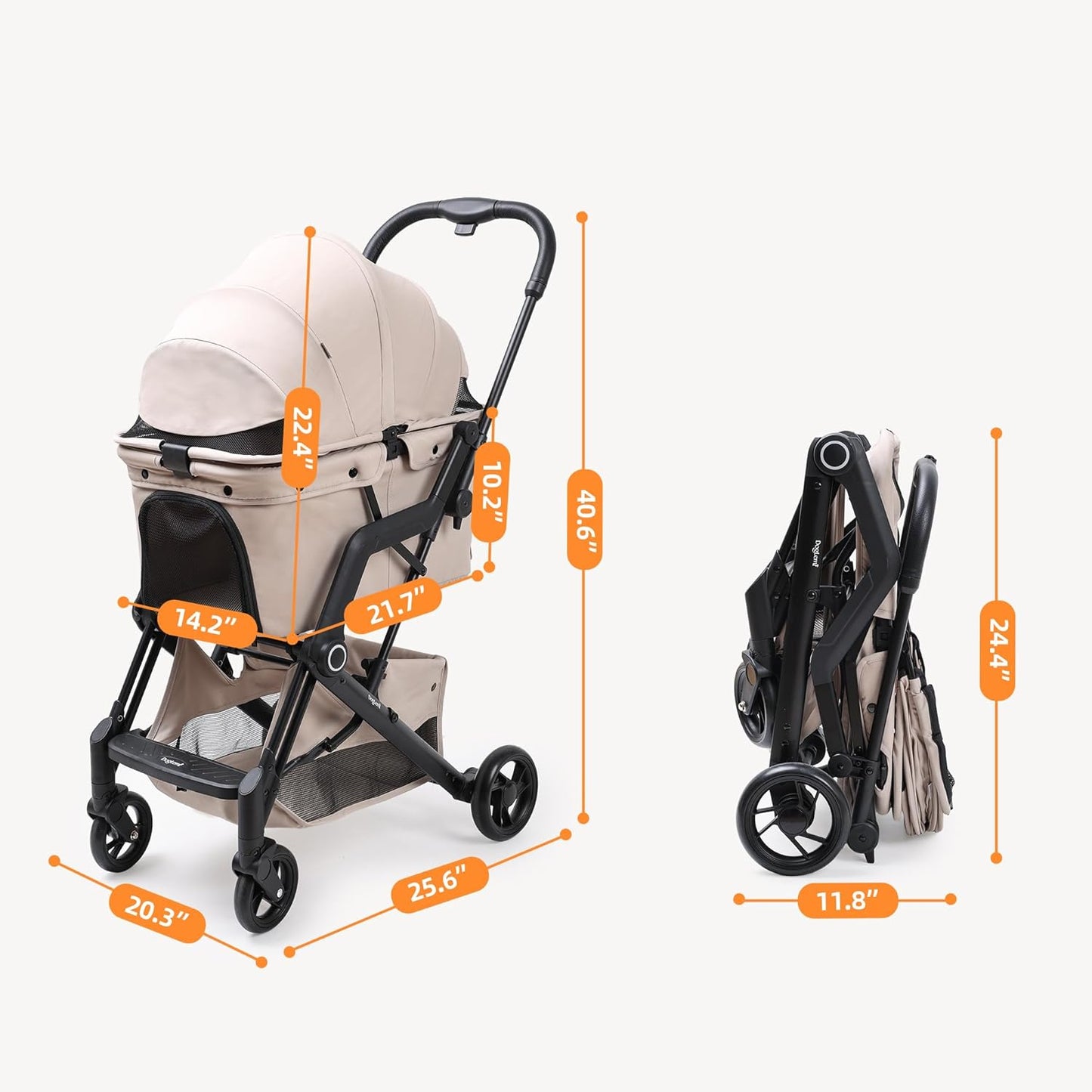 Upgraded Small/Medium Pet Stroller - Dogs & Cats up to 66 lbs, Folds for Storage and Features a Safety Foot Brake, 3-in-1 Foldable Portable Travel Carrier for 2 Small to Medium Pets (Black)