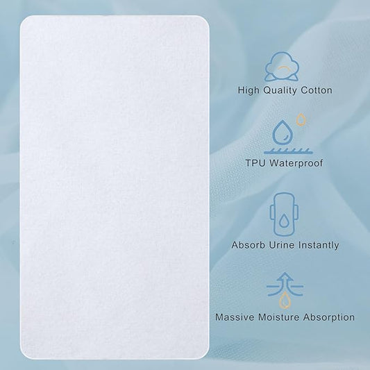 2 Pack Waterproof Crib Pad, 34" x 54", Reusable Incontinence Flannel Crib Protector for Baby, Toddler, Elders and Pets - White