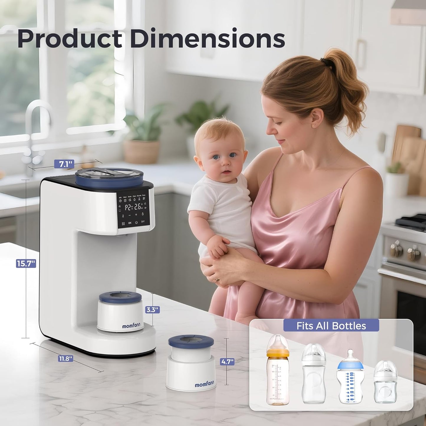 MOMFANN Automatic Baby Formula Maker – Fast Formula Dispenser for Instantly Mixing Warm Bottles with Precise Powder & Water Ratio, 3 Temp Settings, One-Touch Clean, Fits Most Bottles & Formula Brands
