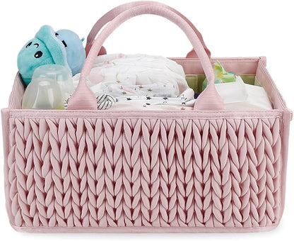 MOMIGO Baby Diaper Caddy Organizer - Fahion Mahua Water-resistent Nursery Storage Basket for Diapers and Baby Wipes, Diaper Stacker Car Organizer, newborn nursery Gift (Green)