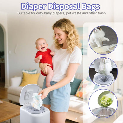 Diaper Pail Refill Bags 8 Pack Upgraded Odor Control Diaper Disposal Bag Compatible with All Diaper Trash Can, Compact Pail, Square Pails Diaper Pail Refills