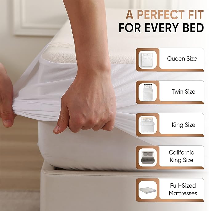 Waterproof Organic Mattress Protector Full Size – Soft OCS Certified Organic Cotton Surface Mattress Cover – Noiseless & Breathable 250 GSM Mattress Pad – Deep Pocket Fitted Design