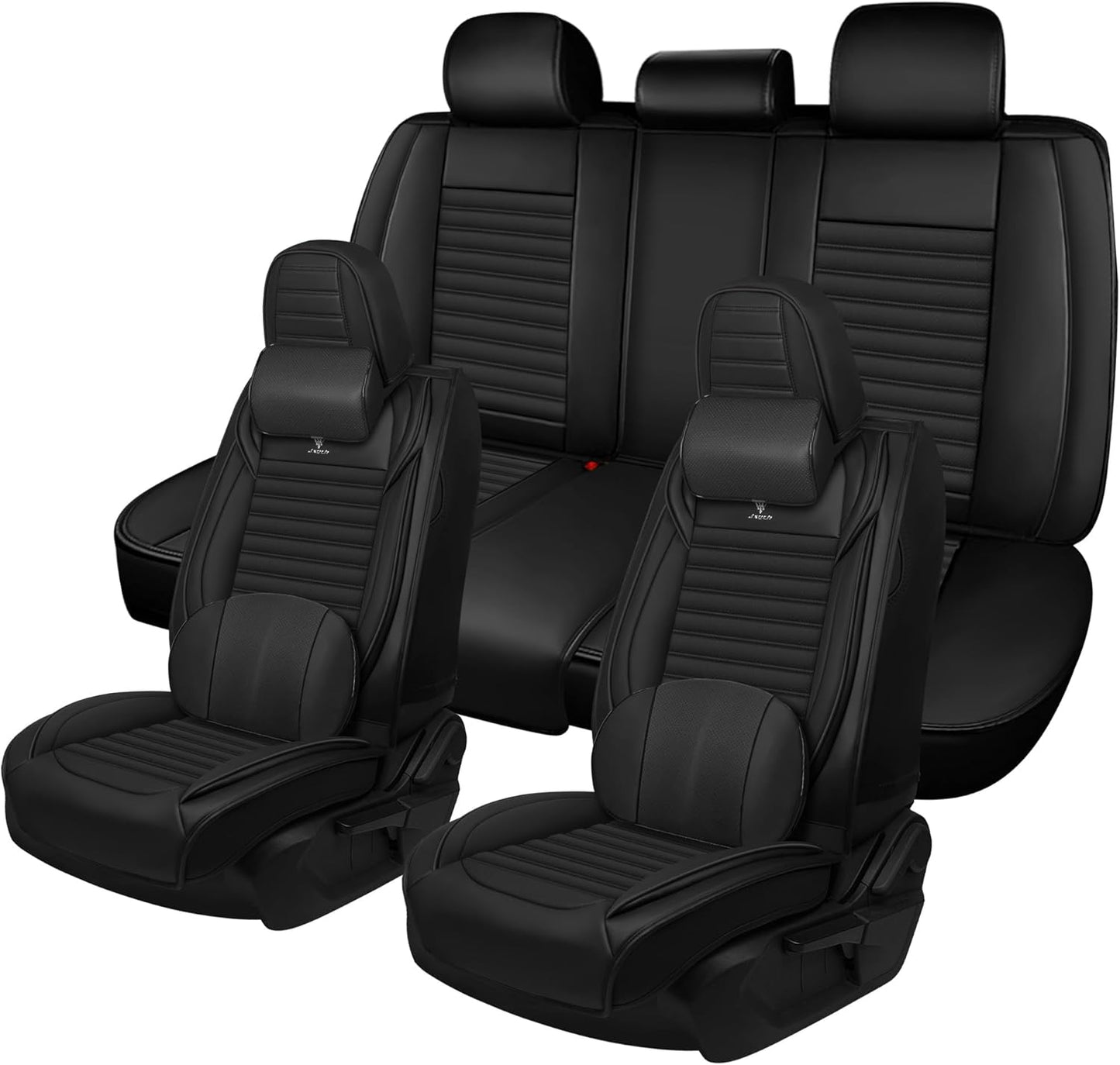 Seat Covers Fit for Mini Convertible 2009-2025 Premium Leather Car Seat Covers, Waterproof Non-Slip and Airbag Compatible, Fashion Car Seat Protector (Black Red,Front Set with Pillow)