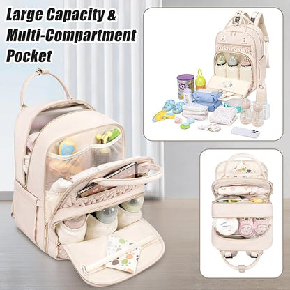 Tealari Diaper Bag Backpack,Stylish Baby Diaper Bag,Waterproof Travel Diaper Backpacks Baby Bags with Changing Pad,Stroller Straps,Insulated Pockets (Beige)