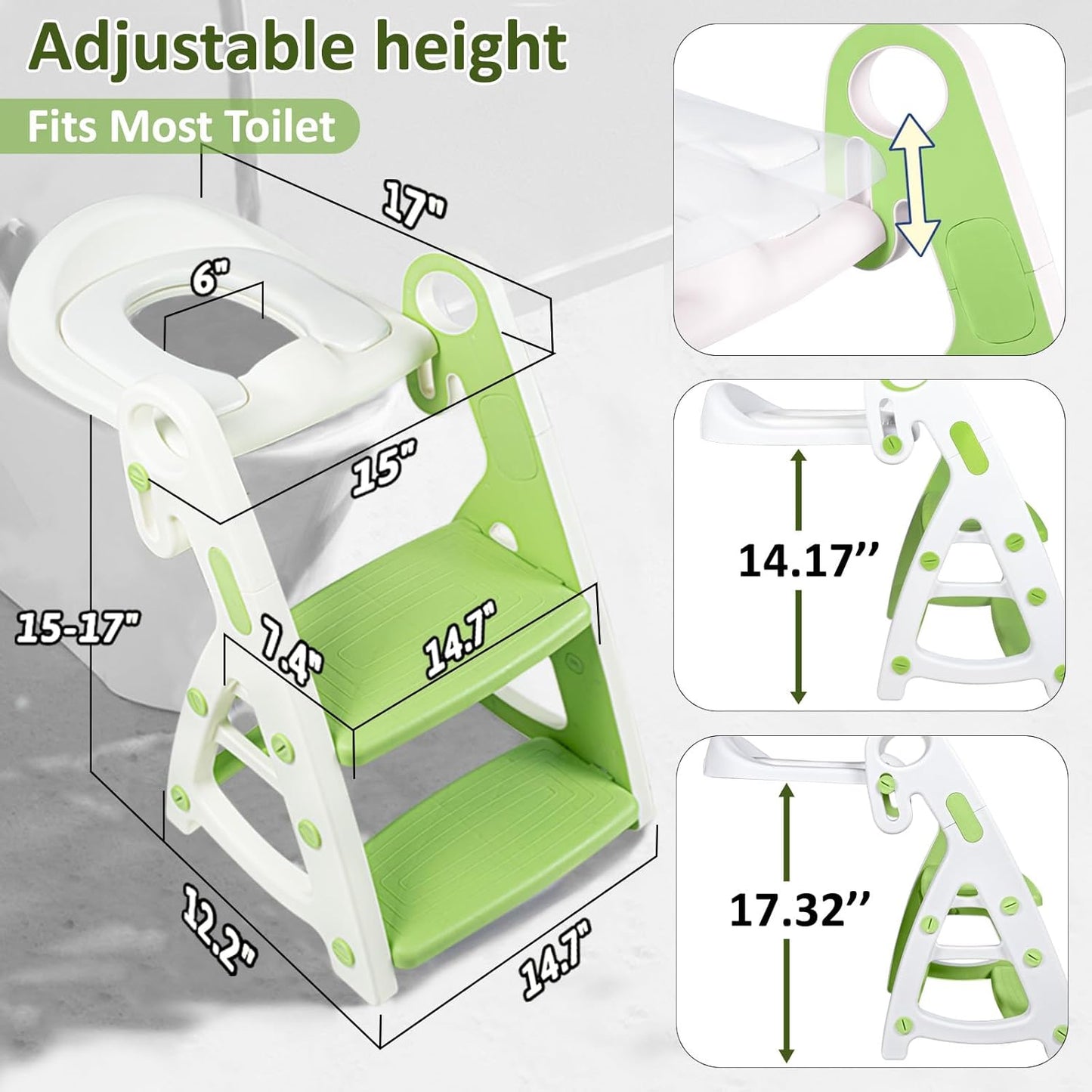 Potty Training Seat, Primlect Upgrade Ultra-Stable Toddler Toilet Seat for Kids Boys Girls, 2 in 1 Potty Training Toilet with Step Stool, Adjustable Seat and Ladder, Non-Slip Pad, Splash Guard (Grey)