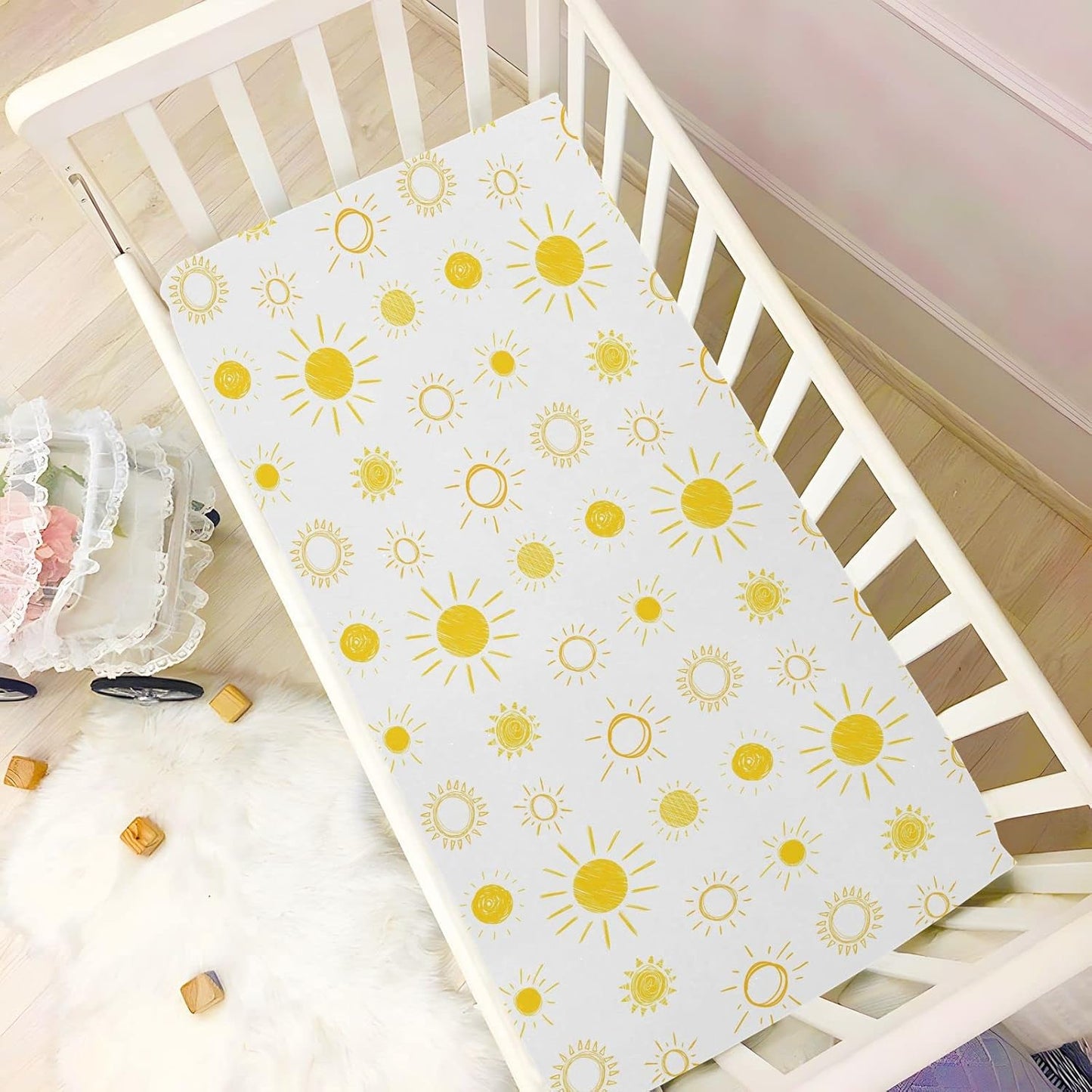 Fitted Crib Sheets Cactus and Floral Stretchy Portable Playard Sheets for Baby Toddler, Breathable Soft Mini Crib Mattress 52 x 28 in for Boys and Girls