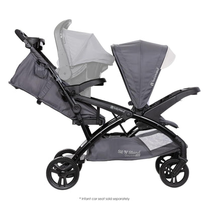 Baby Trend Double Stroller with Canopy Visors, Storage Basket and 2 Cup Holders, Sit N' Stand 2.0 DLX, Stormy – Foldable Infant and Toddler Tandem Stroller and Travel System