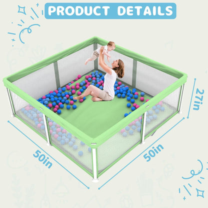 TOREVSIOR Foldable Baby Playpen with Mat, 50"×50" Collapsible Play Pen for Babies and Toddlers, Indoor & Outdoor Kids Safety Play Pen, Portable Play Yard, Foldable Baby Playpen with 50 Ocean Balls
