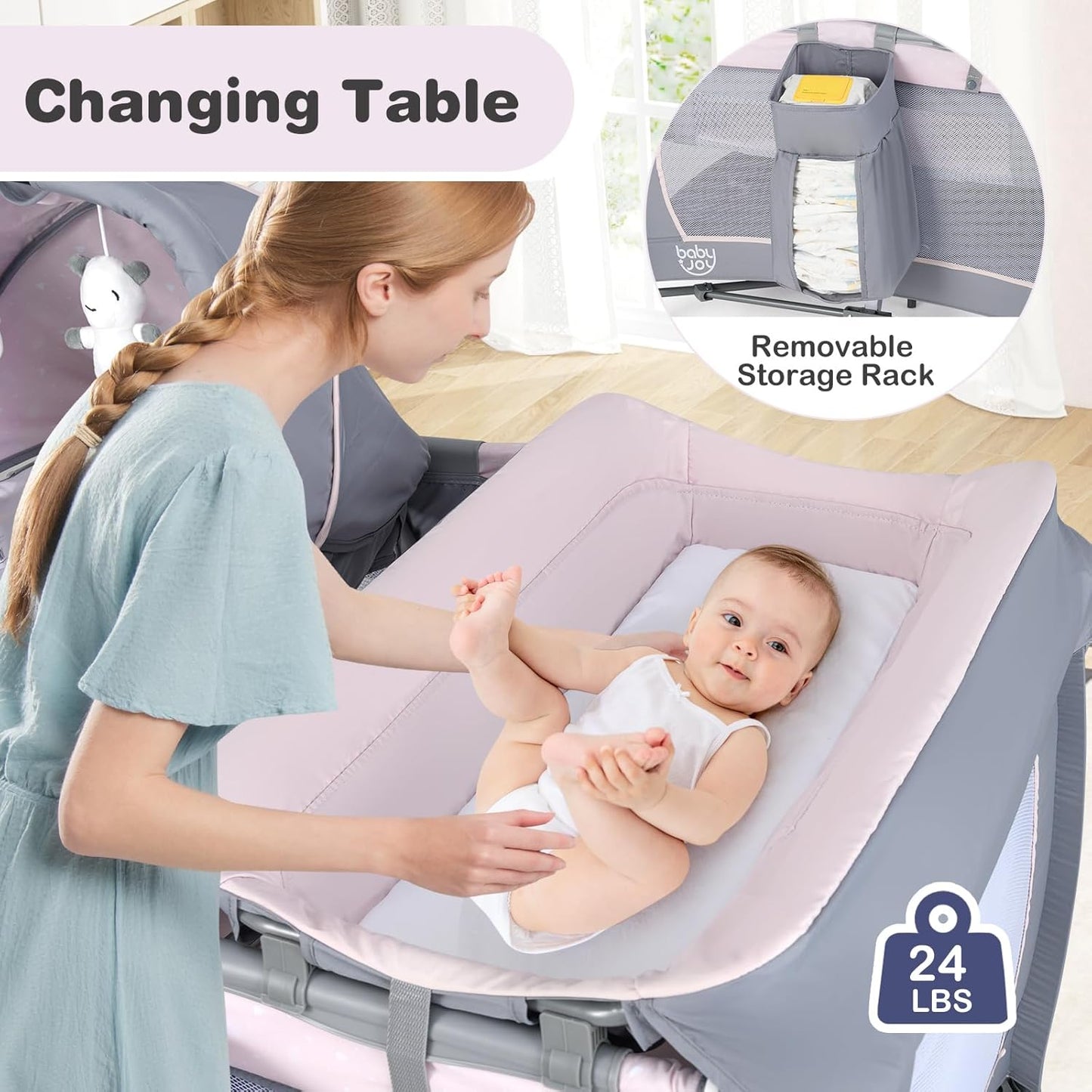 BABY JOY 5 in 1 Pack and Play, Portable Nursery Center Baby Playard w/Bassinet & Diaper Changing Table, Bag, Infant Bassinet Crib Activity Center for Baby Toddlers Indoor Outdoor (Royal Blue, Classic)