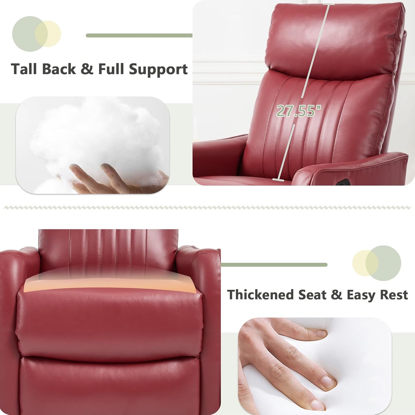 cinkehome Swivel Rocker Recliner, Glider Rocker Recliner Chair for Nursery, Manual Reclining Chair with Heated Massage, Small Spaces, Living Room, Khaki Chenille