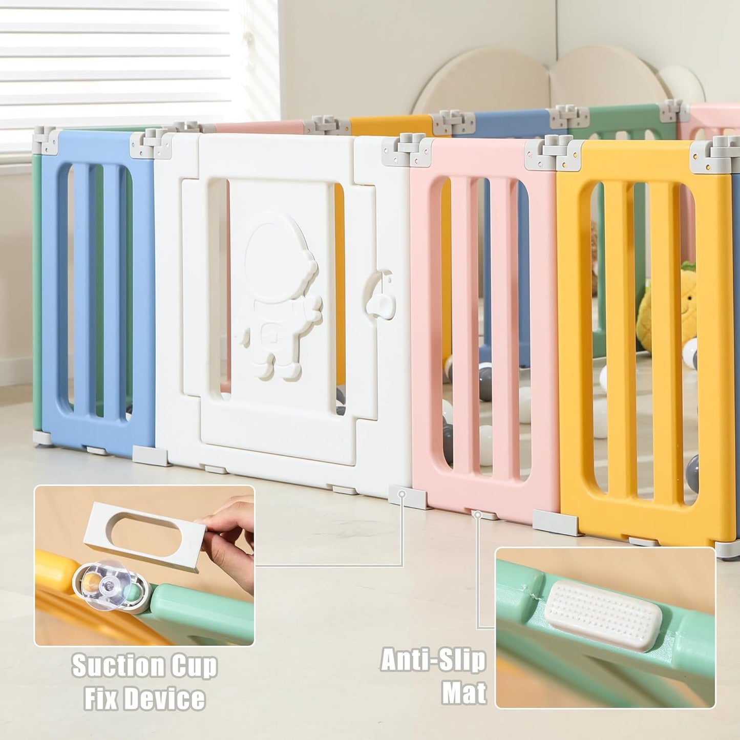 Bestgame Baby Play Pen, Foldable Play Pens for Babies and Toddlers, 14 Panels Extra Large Baby Playpen, Astronauts Portable Fence, Kids Gate Playpen Yard - Grey