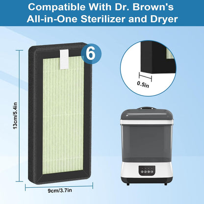 6 Pack HEPA Replacement Filter Compatible with Dr. Brown's All-in-One Sterilizer and Dryer for Baby Bottles and Pacifiers