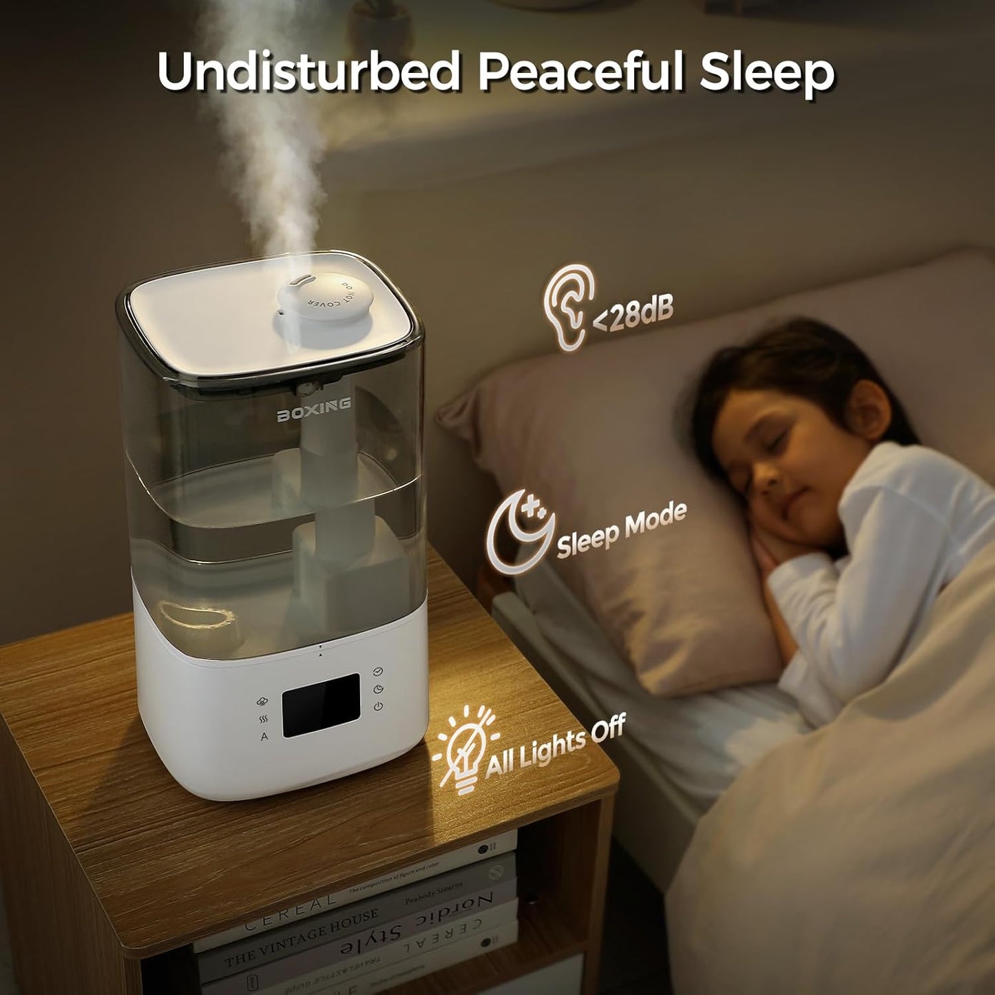 BOXING 4.5L Warm and Cool Mist Ultrasonic Humidifier for Bedroom Large Room, Top Fill Essential Oil Diffuser with Remote, Auto Shut-Off Quiet Sleep Mode, Humidistat, Timer, BPA-Free, 45H Runtime