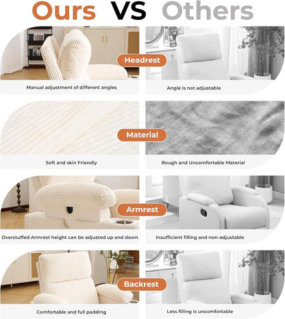 Rocking Chair Nursery with Adjustable Armrests, Electric Glider Recliner Nursing Chair for Breastfeeding, Power Swivel Recliner Chairs with Massage and Heat, Adjustable Headrest , FSC Certified, White