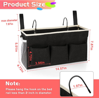 Loghot Bedside Caddy/Bedside Storage Bag Hanging Organizer for Bunk and Hospital Beds,Dorm Rooms Bed Rails,Can be Placed Glasses,Books,Mobile Phones,Keys (White)