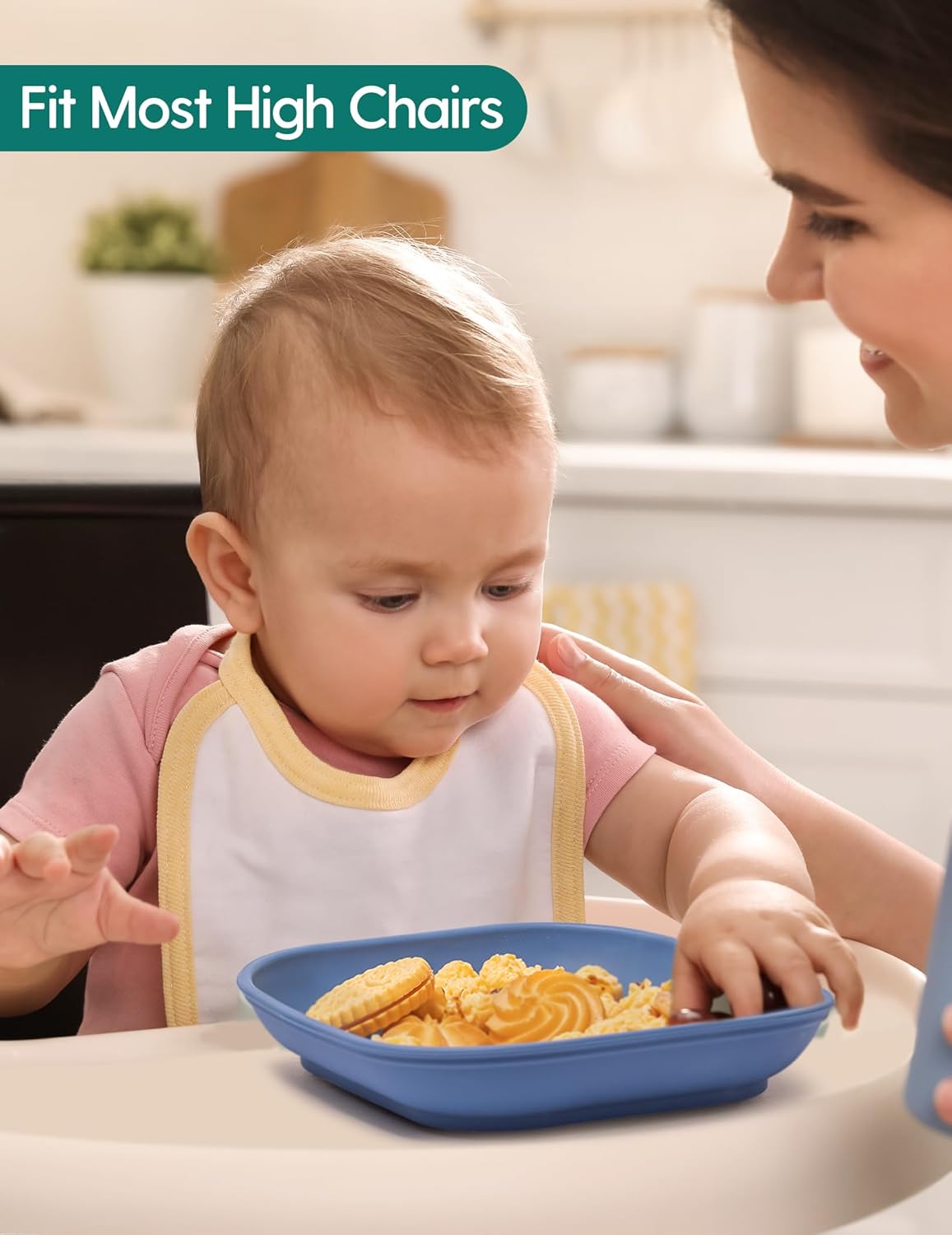 BABELIO Powerful Suction Plates for Baby and Toddler, 100% Food Grand Silicone, Divided, BPA Free, Microwave & Dishwasher Safe, Stay Put, 3 Pack