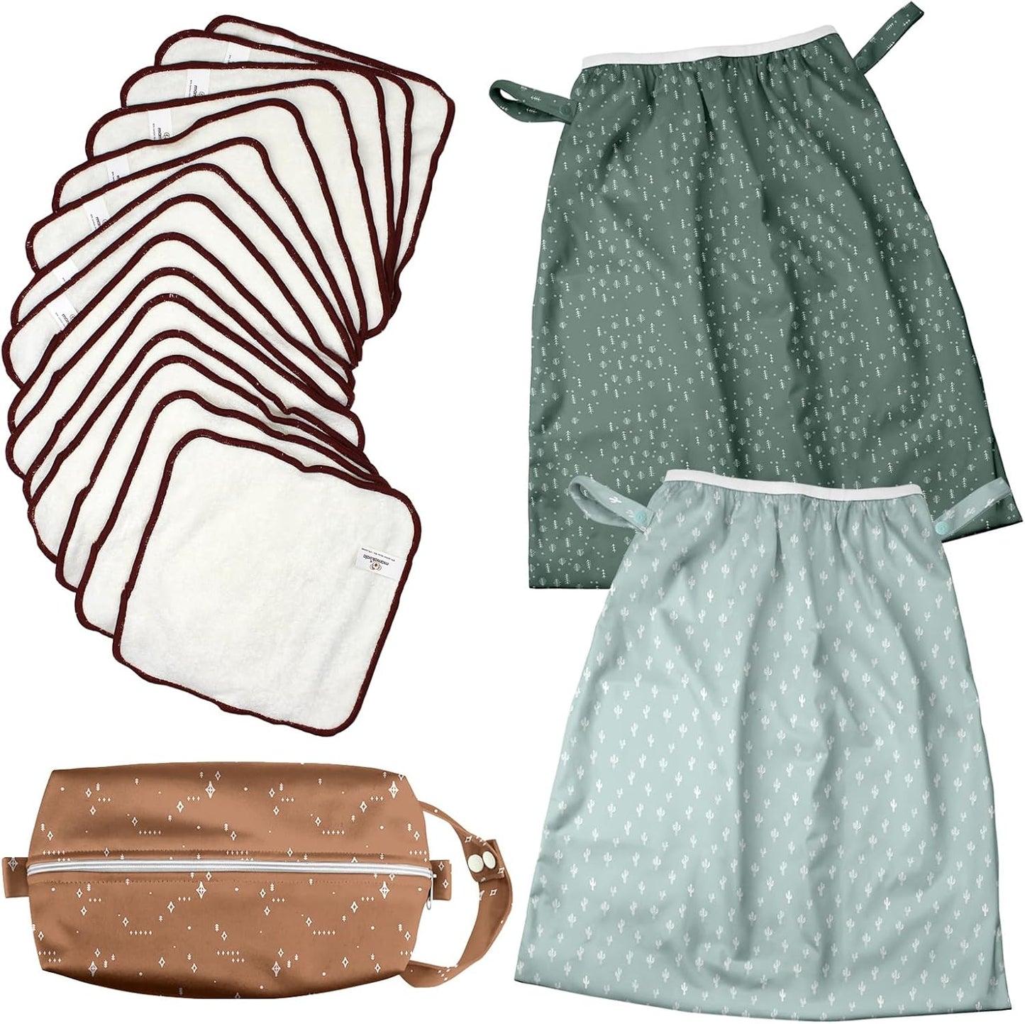 Mama Koala 2 Pack Reusable Pail Liners, with 15 Pack Washable cloth diaper wipes & 1ps of Waterproof pod