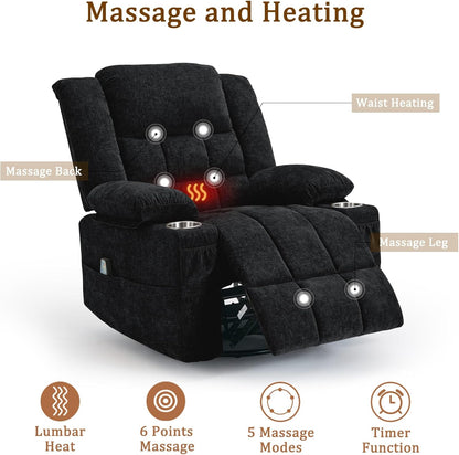 Korser 360° Swivel Rocker Recliner for Adults, Nursery Glider Recliner with Massage and Heating, Rocking Chair with Cup Holder, Manual Recliner Chair for Living Room, Bedroom (Fabric, Beige)