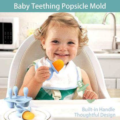 Silicone Baby Ice Pop Molds with Easy-Grip Handles, 4-Cavity Frozen Food Feeder Tray for Toddlers, Mini Popsicle Maker for Feeding Stage, Fruit Puree & Breast Milk Snacks(Olive Green)