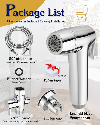 Handheld Bidet Sprayer for Toilet, Muslim Shower Bidet Attachment for Toilet, Cloth Diaper Toilet Sprayer, Jet Spray for Toilet with Bidet Hose for Feminine Wash (Chrome)