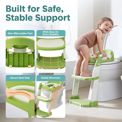 SereneLife 2-in-1 Potty Chair & Potty Training Seat with Step Stool Ladder - Height Adjustable Kids/Toddler Toilet Seat with Stable Anti-Slip Design, Cushioned Seat & Splash Guard For Boys Girls