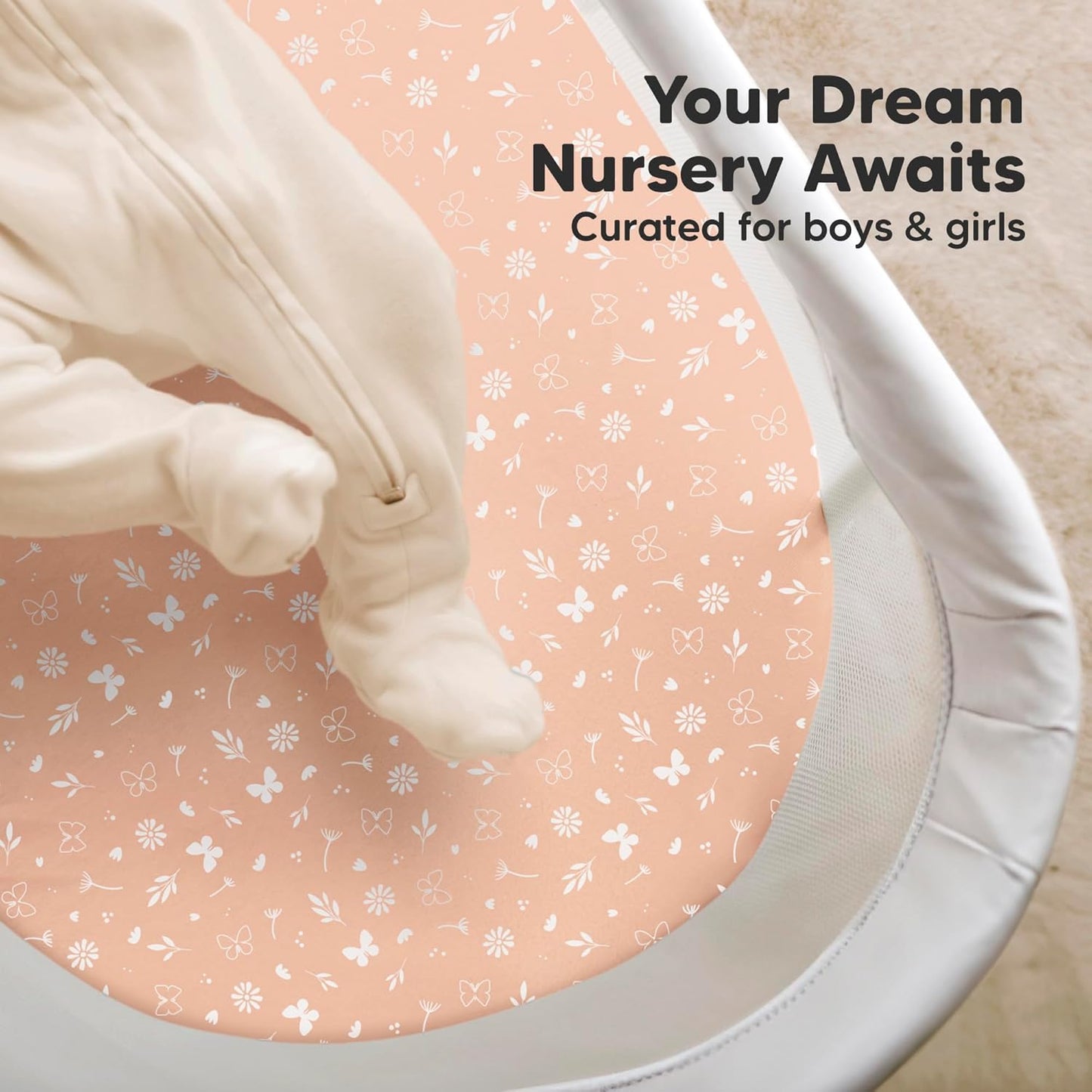 2-Pack Organic Bassinet Sheets for Girls, Boys - 100% Cotton Bassinet Mattress Sheets Compatible with Halo Bassinest Swivel Sleeper, Graco, Baby Delight, Chicco, Unisex Fitted Bassinet Sheets (Elly)